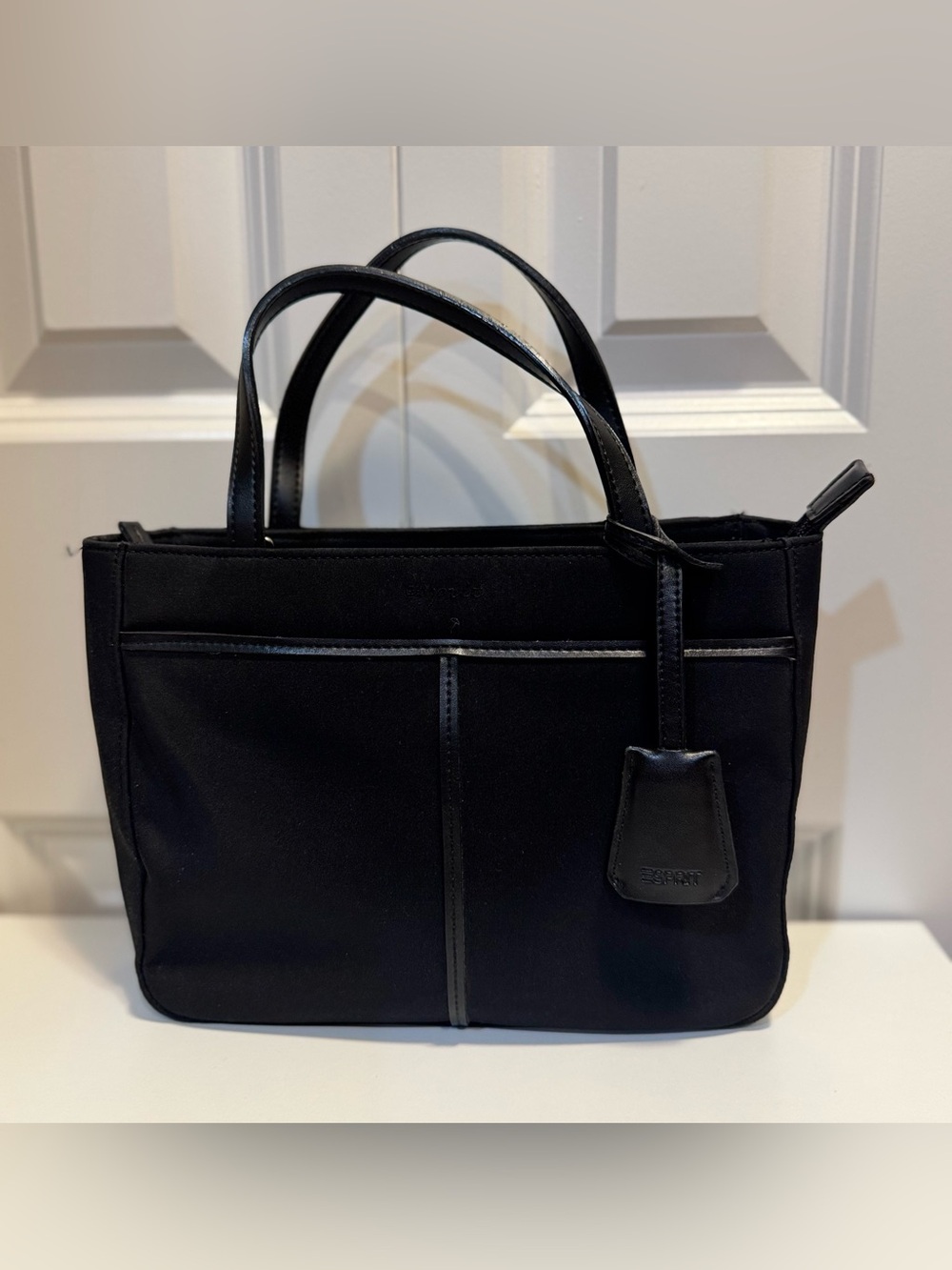 ESPRIT Black Nylon & Leather Trim Tote Bag